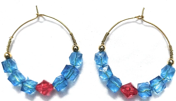 NIBRAS Blue Square-Cut Crystal Hoop Earrings - B09JM96ZKY, 5 gm, 4.5cm x 4cm x 1cm